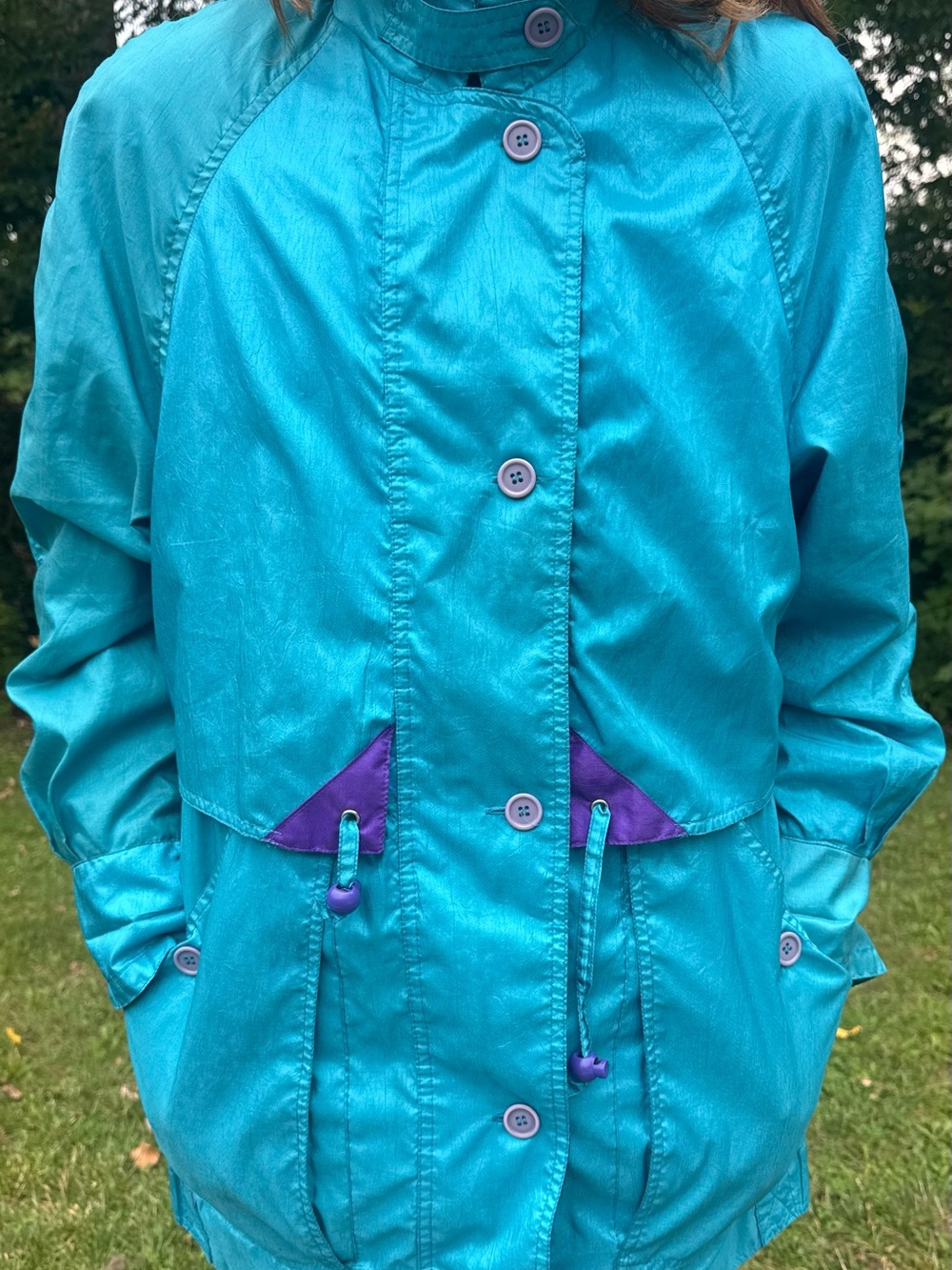 Vintage IZZI Teal Blue Windbreaker Jacket with Purple Accents